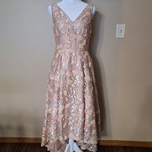 Calvin Klein Peach Sequin Floral Hi/Lo Dress
